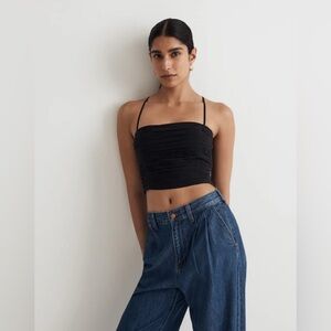 Elegant Black Ruched Crop Top
